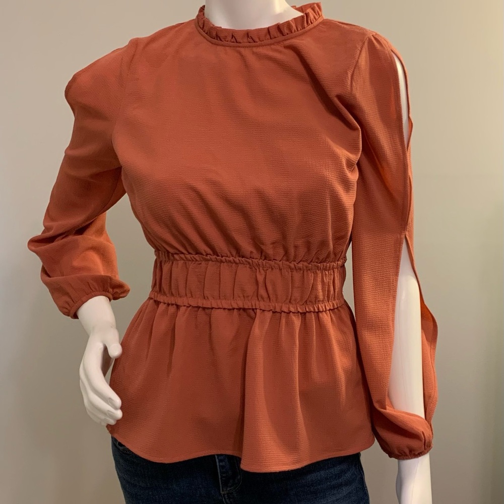 Monteau Terracotta Ruffle Blouse